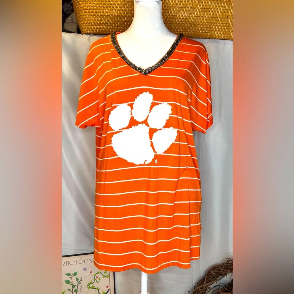 Gameday Caroline Clemson Tigers Orange Striped T-Shirt Size Medium - Picture 1 of 9